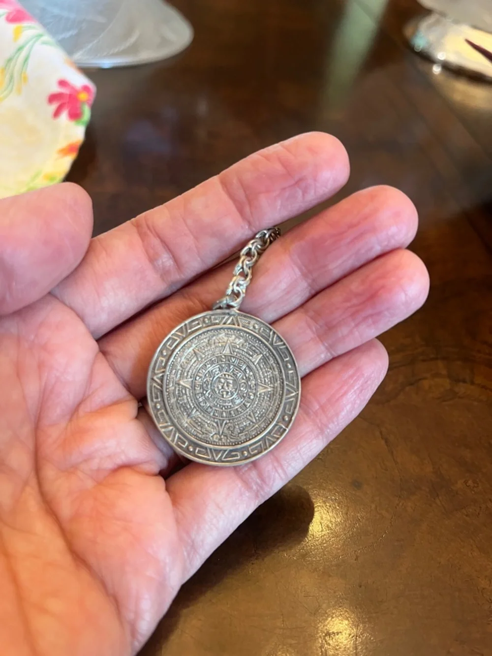 925 Sterling Silver Vintage Mexican Abalone Shell/Mayan Calander